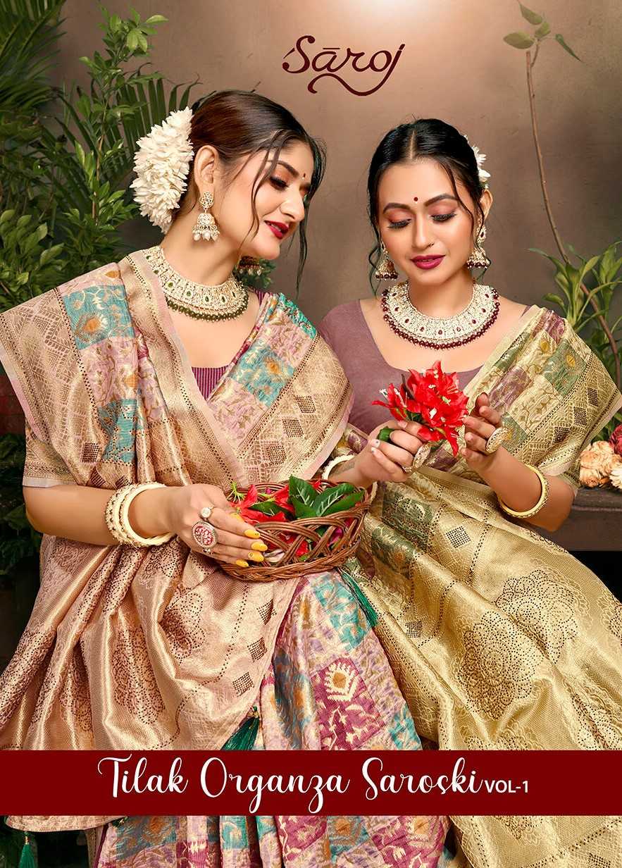 Saroj Tilak organza swarovski vol.1 tissue organza silk saree 