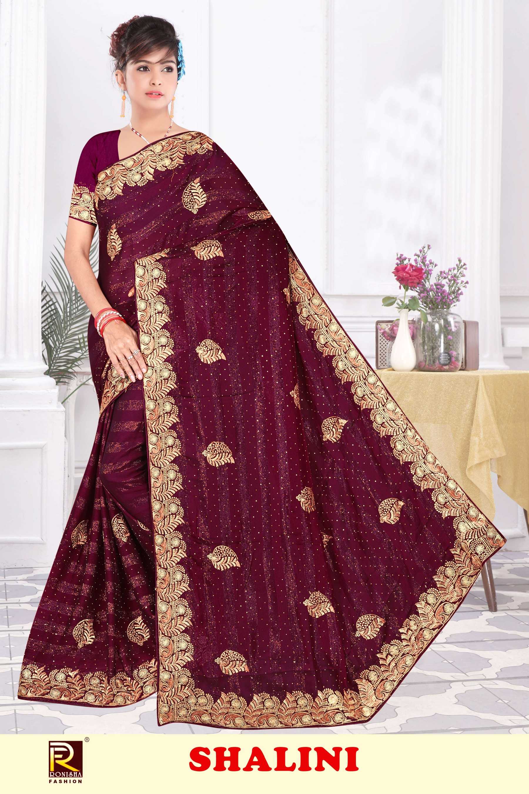 SHALINI-1  BY RANJNA SAREE  RIMZIM FABRICS SIROSKI DIAMOND WORK  & EMBROIDERY WORK FANCY SUPER HIT COLLECTION SAREES