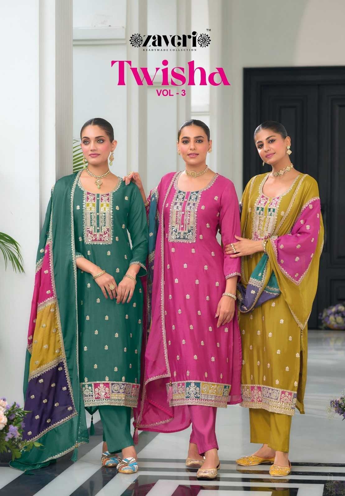 twisha vol 3 by zaveri readymade chinon fashionable ladies suit 