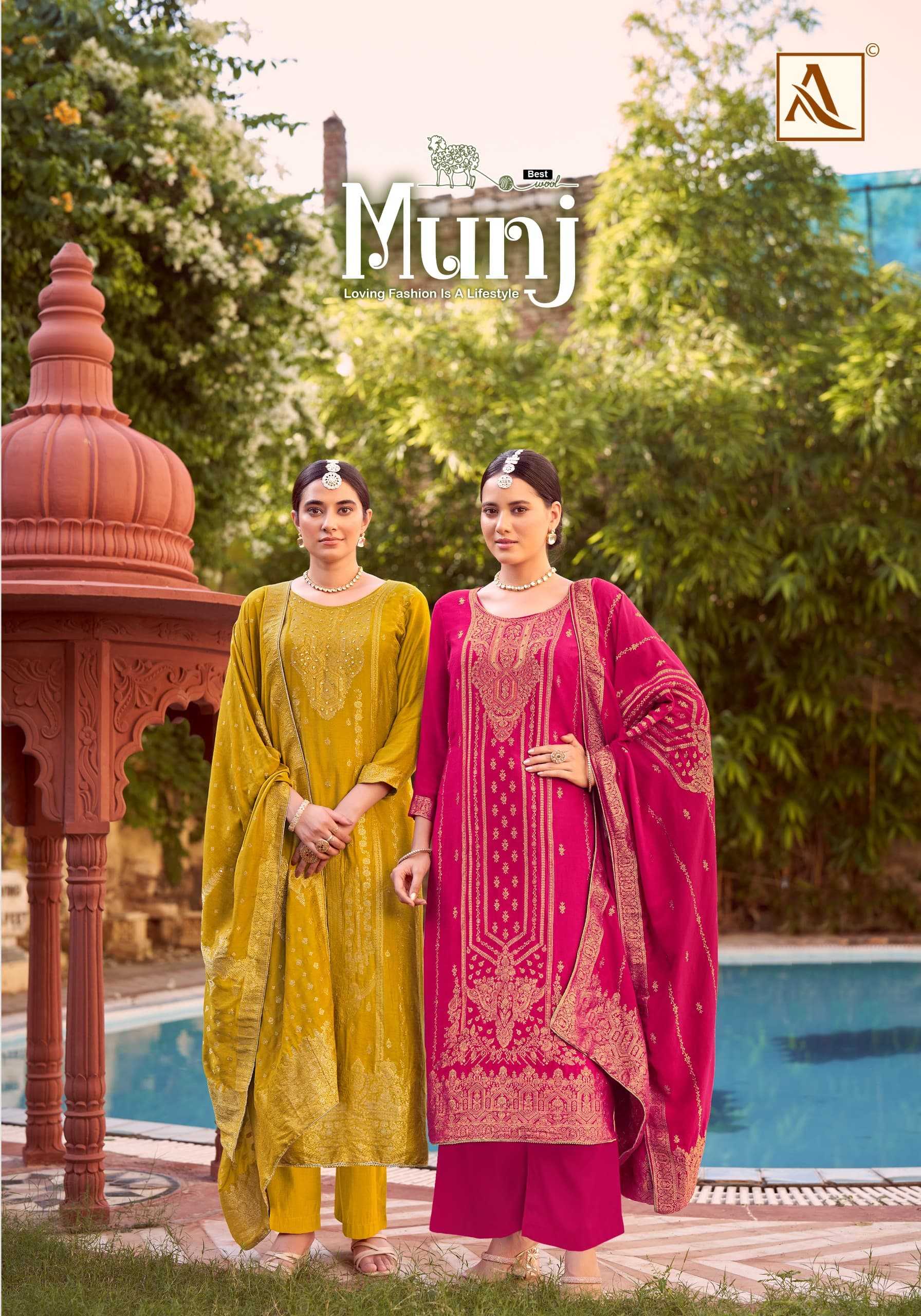 alok suits munj viscose pashmina jacquard designer ladies suits