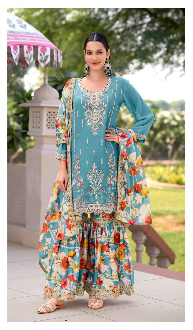 deepsy suits d 667 embroidery chinon readymade plazzo style suits