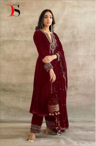 deepsy suits hit design winter special velvet embroidery 3pcs suits
