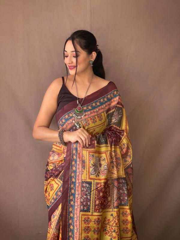 pr kc 3050 beautiful kalamkari prints cotton saree collection