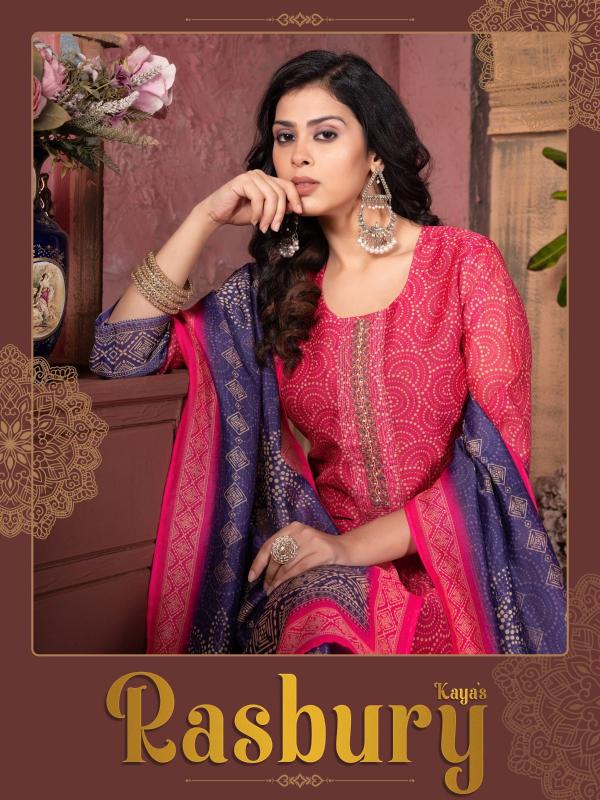 rasbury by kaya digital printed chanderi big size readymade ladies suits