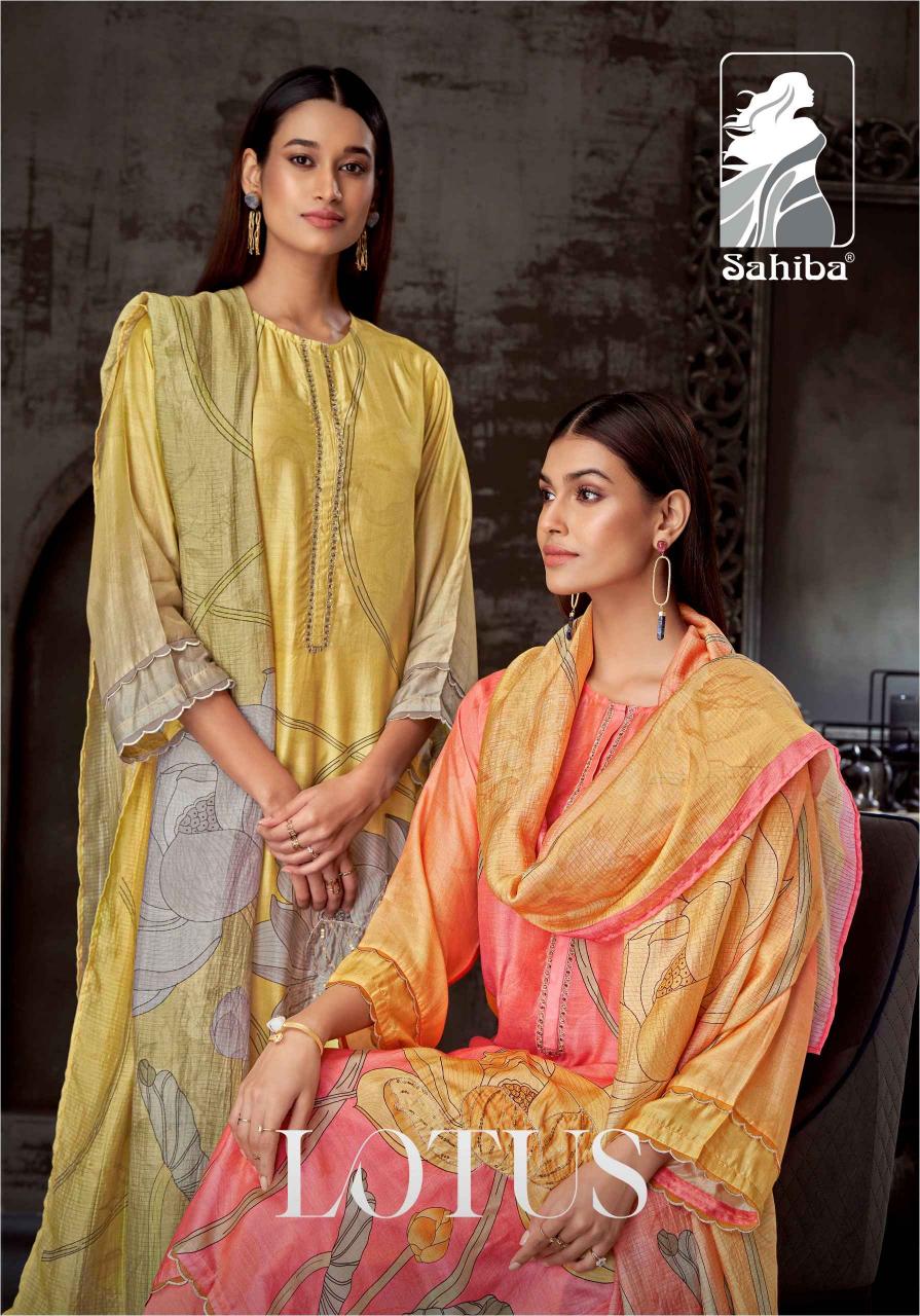 sahiba lotus digital printes muslin silk ladies suits