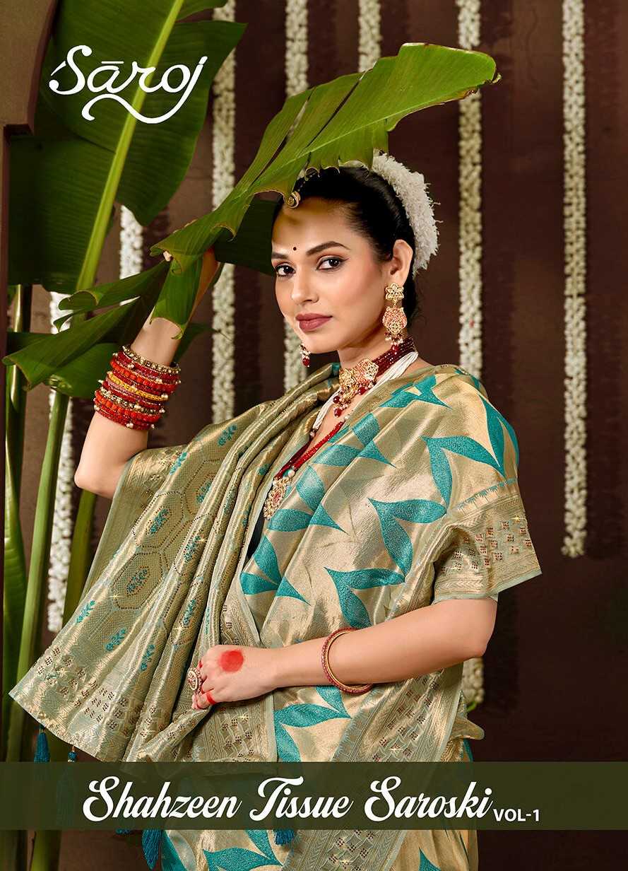 Saroj Shahzeen tissue swarovski vol.1 Satin tissue silk saree