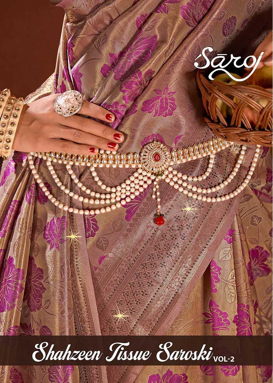 Saroj Shahzeen tissue swarovski vol.2 Satin tissue silk saree