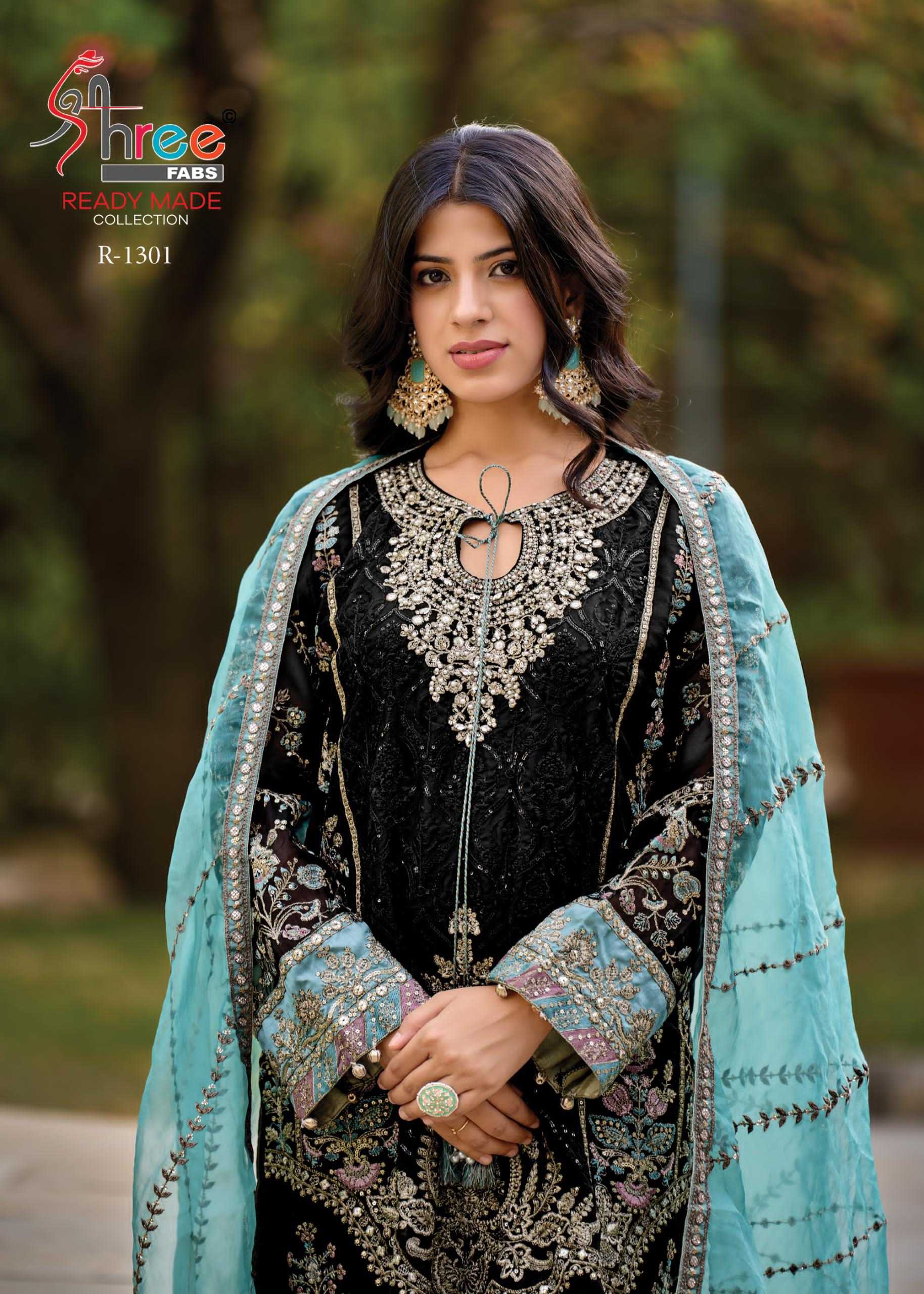 shree fabs r 1301 heavy embroidery work organza readymade suits