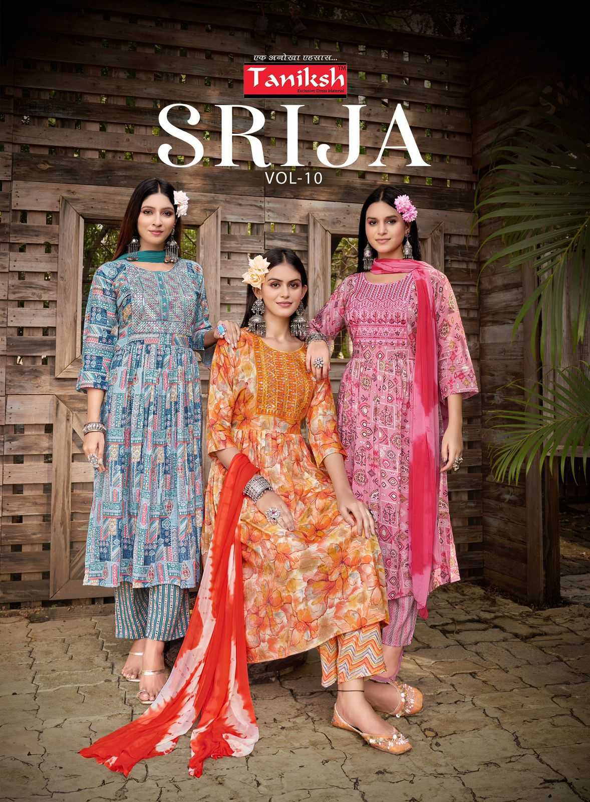 srija vol 10 by taniksh rayon print readymade casual 3pcs dress