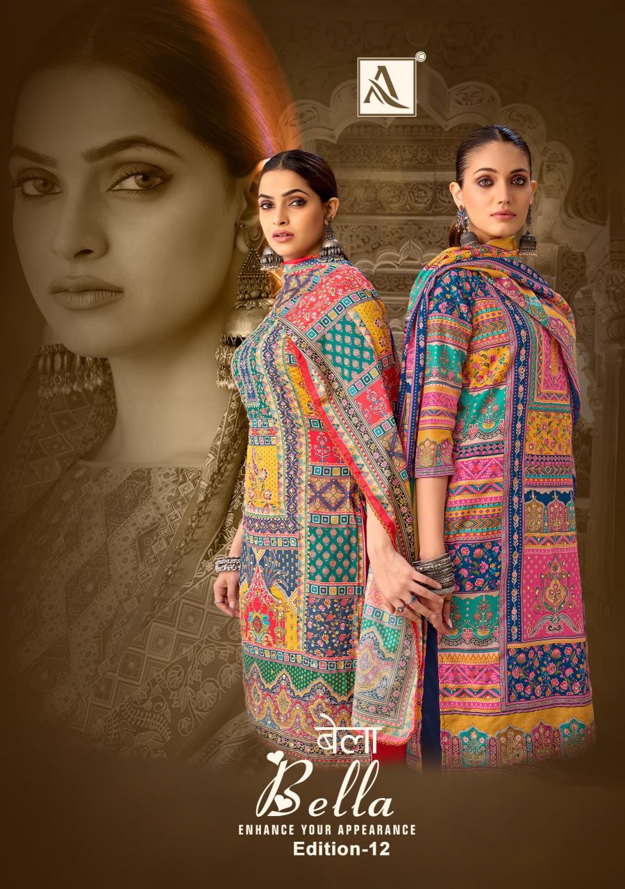 alok suit present bella vol 12 digital printed muslin salwar kameez for womens 