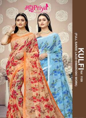 madhupriya presents kulfi vol 1109 chiffon attractive look saree wholesaler 