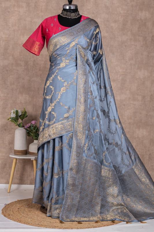 pr alf 1012 satin silk with beautiful weaving  designer saree online supplier 