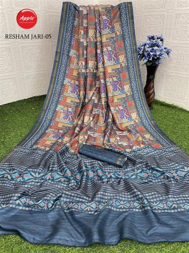 resham jari by apple unique block printed resham jari saree