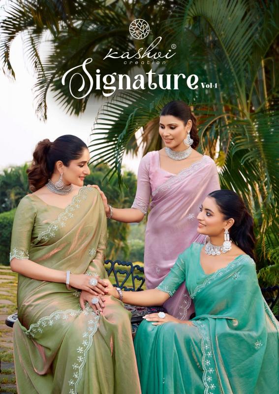 signature vol 1 by kashvi creation malai silk fashionable design saree 
