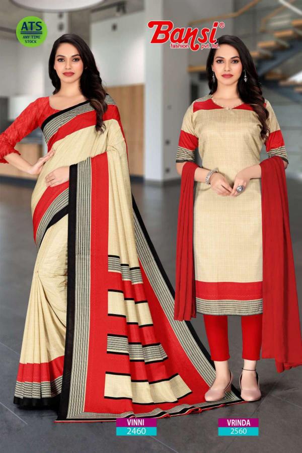 vinni vrinda by bansi crackle uniform saree and office suit for girls 