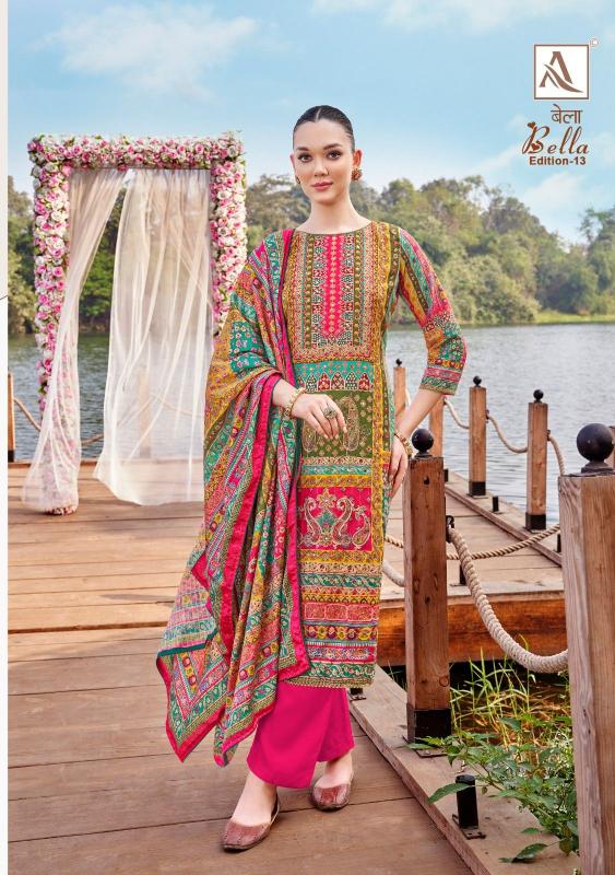bella vol 13 by alok muslin daily wear pakistani 3pcs suits 