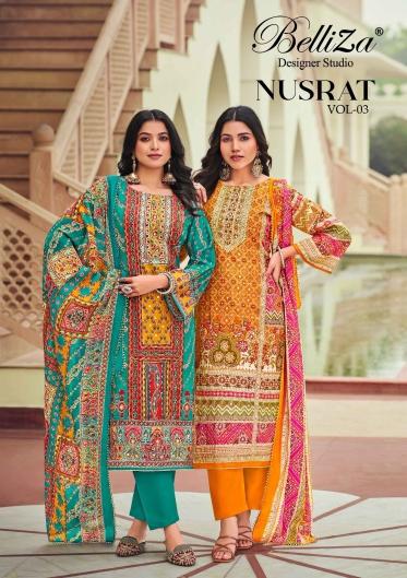 belliza designer nusrat vol 3 modal viscose muslin gorgeous look pakistani 3pcs dress