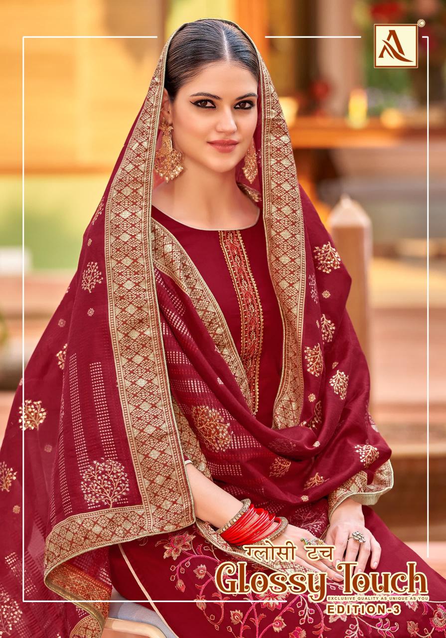 glossy touch vol 3 by alok zam hit design dress material supplier 