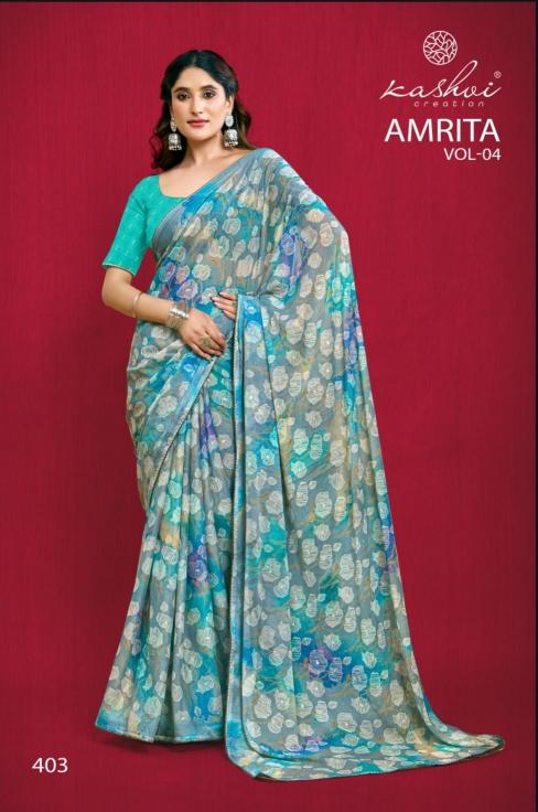 kashvi creation amrita vol 4 dull moss pretty look saree wholesaler 