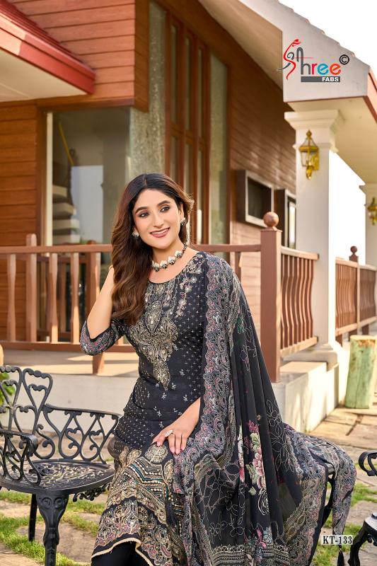kt 133 by shree fabs muslin attractive look pakistani 3pcs dress material 