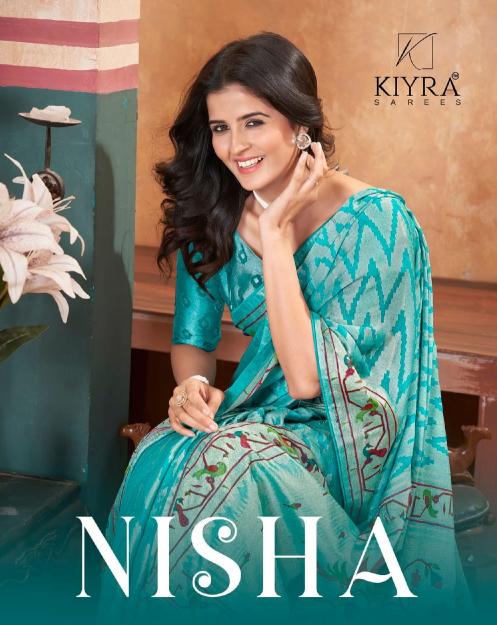 nisha vol 1 by kiyra dull moss brasso affordable saree for every occasion