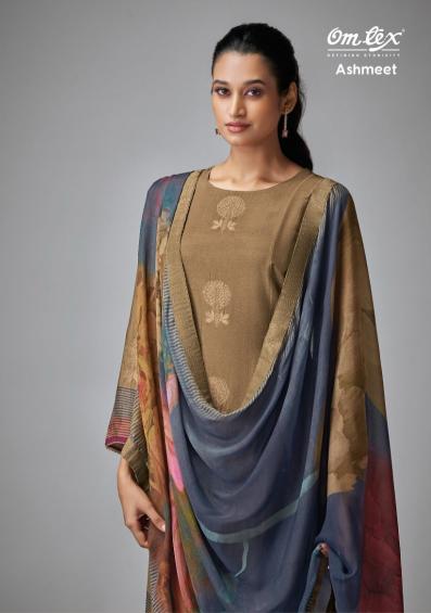 omtex ashmeet muslin jacquard beautiful look 3pcs dress supplier 