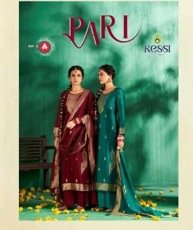 pari by triple a viscose muslin jacquard unstitch party wear suits for women