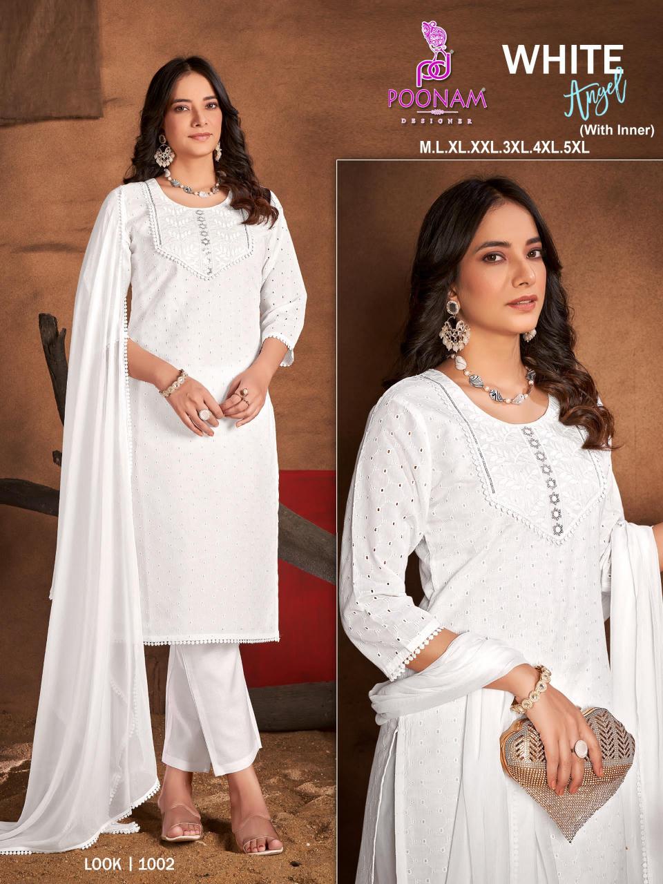 poonam designer present white angel readymade cotton chikan work salwar suits 