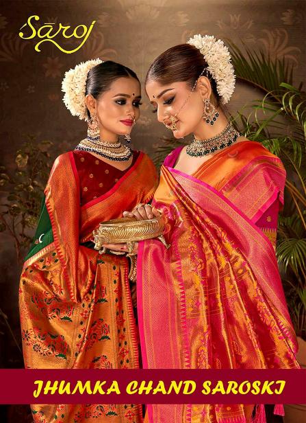 Saroj Jhumka Chand Swarovski  50*600 silk saree 