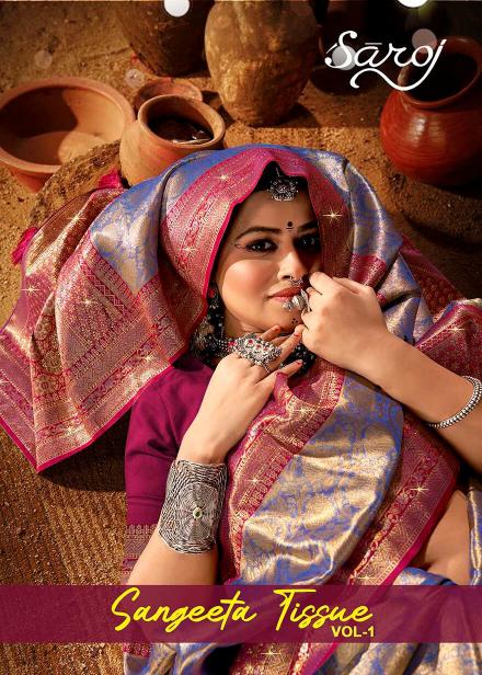 Saroj Sangeeta tissue swarovski vol.1 Tissue silk saree