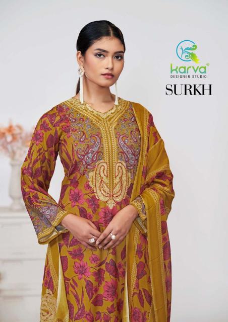 surkh by karva designer popular design viscose muslin unstitch suit 