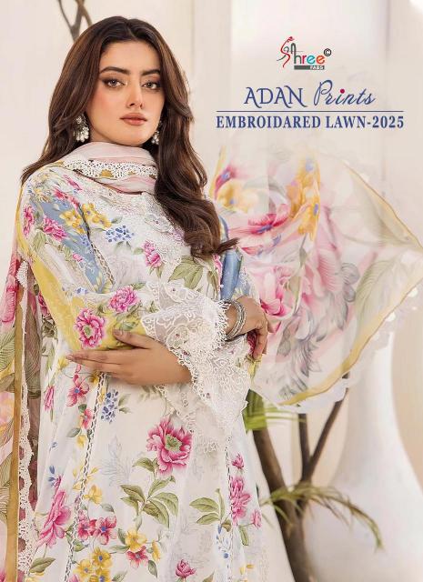 adan prints embroidered lawn 2025 by shree fab  cotton dress material