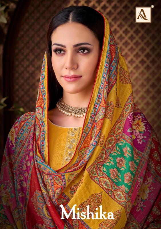 alok launch mishika zam fancy classic dress material online 