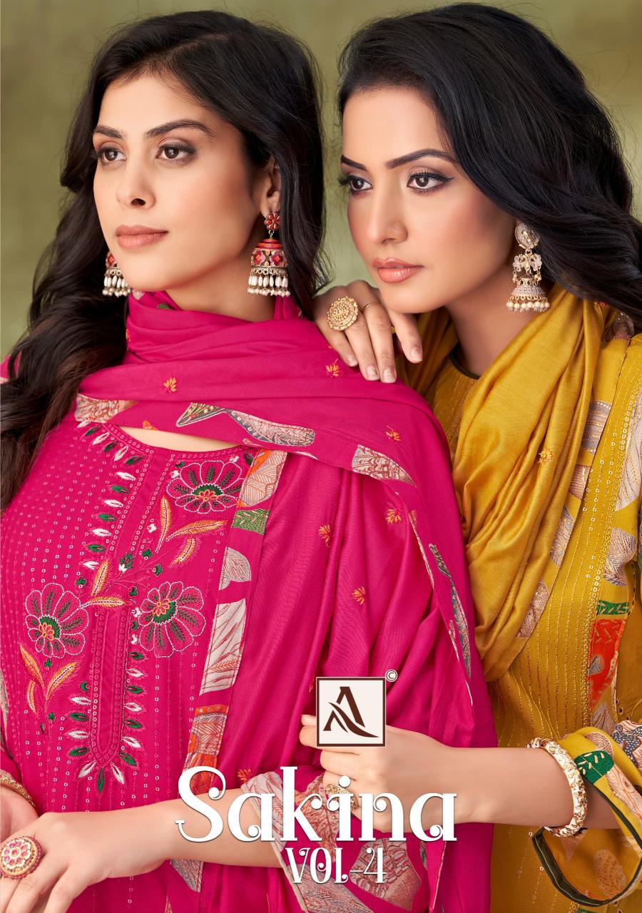 alok suit sakina vol 4 viscose rayon embroidery dresses supplier