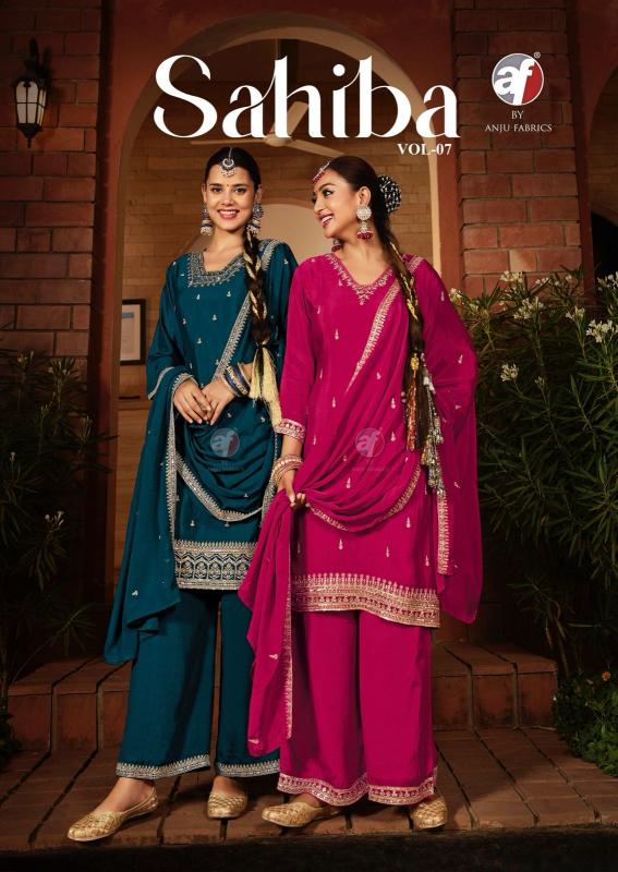 anju fabrics sahiba vol 7 short kurti with divider and dupatta set 
