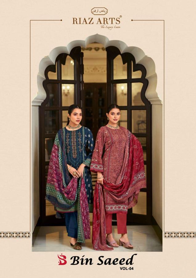 bin saeed vol 4 by riaz arts cotton comfortable unstitch suits online 