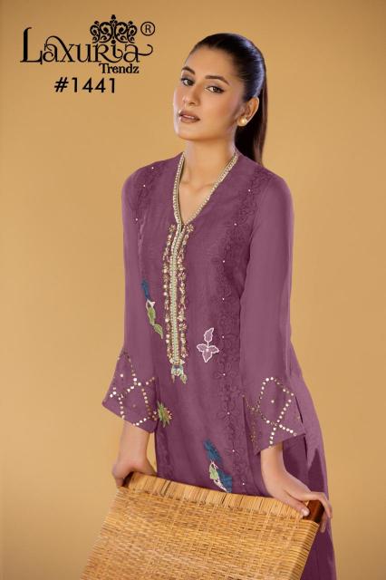 laxuria trendz 1441 fully stitch georgette classic pakistani suit for ladies 