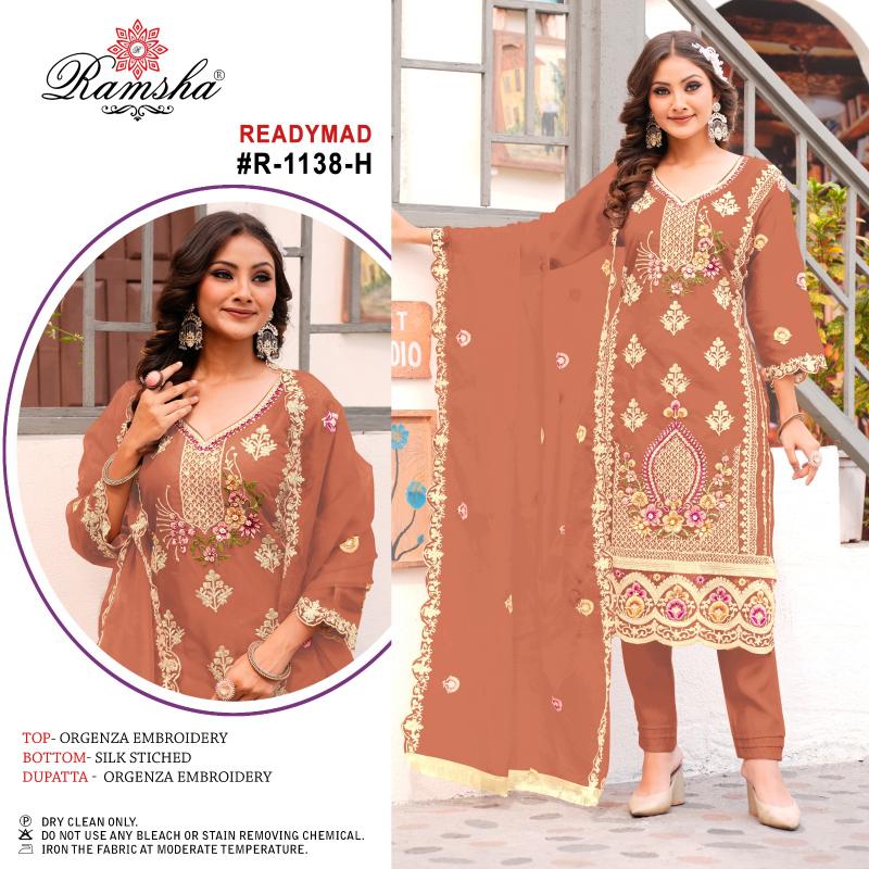 ramsha 1138 nx efgh fully stitch designer pakistani organza 3pcs dress