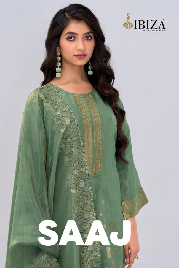 saaj by ibiza silk simar jacquard attractive look 3pcs dress