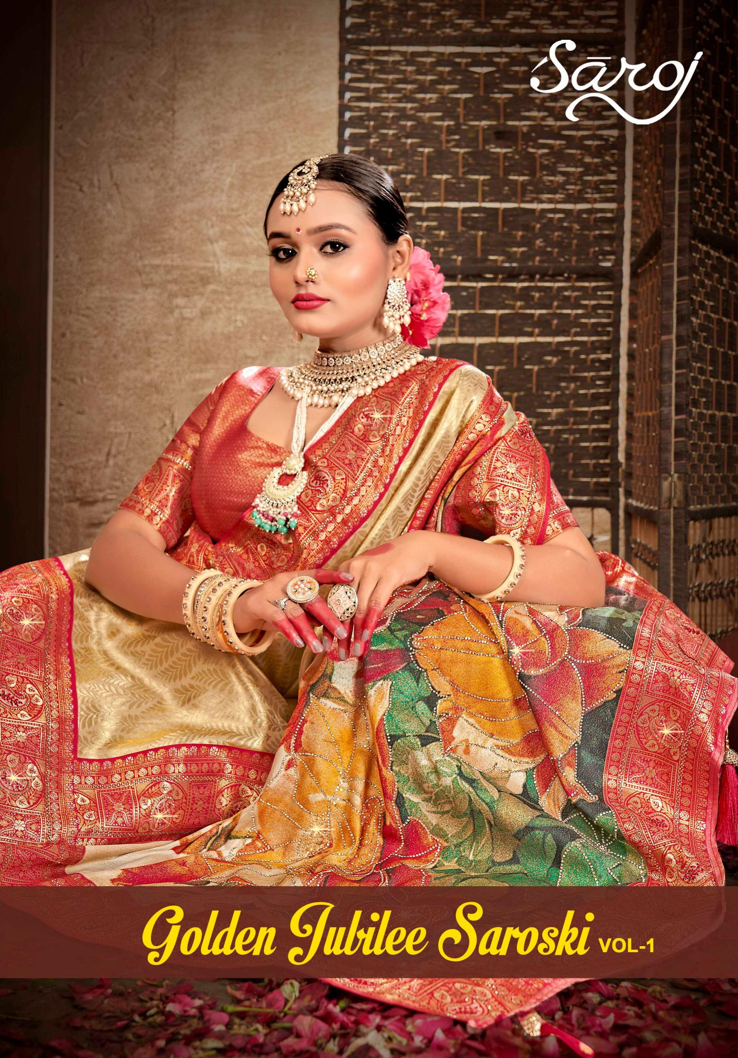 Saroj Golden Jubilee Swarovski Vol.1 Tissue silk saree