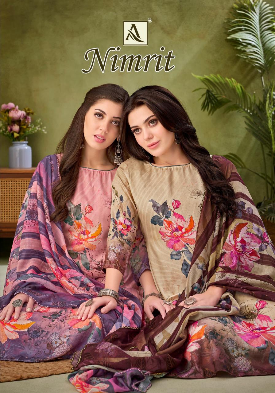 alok launch nimrit zam print casual wear pakistani dress material 