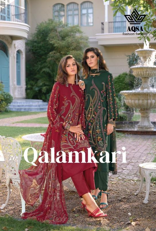 aqsa fashion qalamkari popular design viscose rayon dress material 