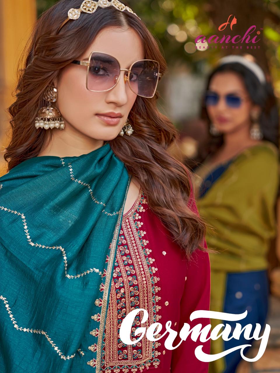 germany by kaya vichitra silk readymade pretty look 3pcs dress