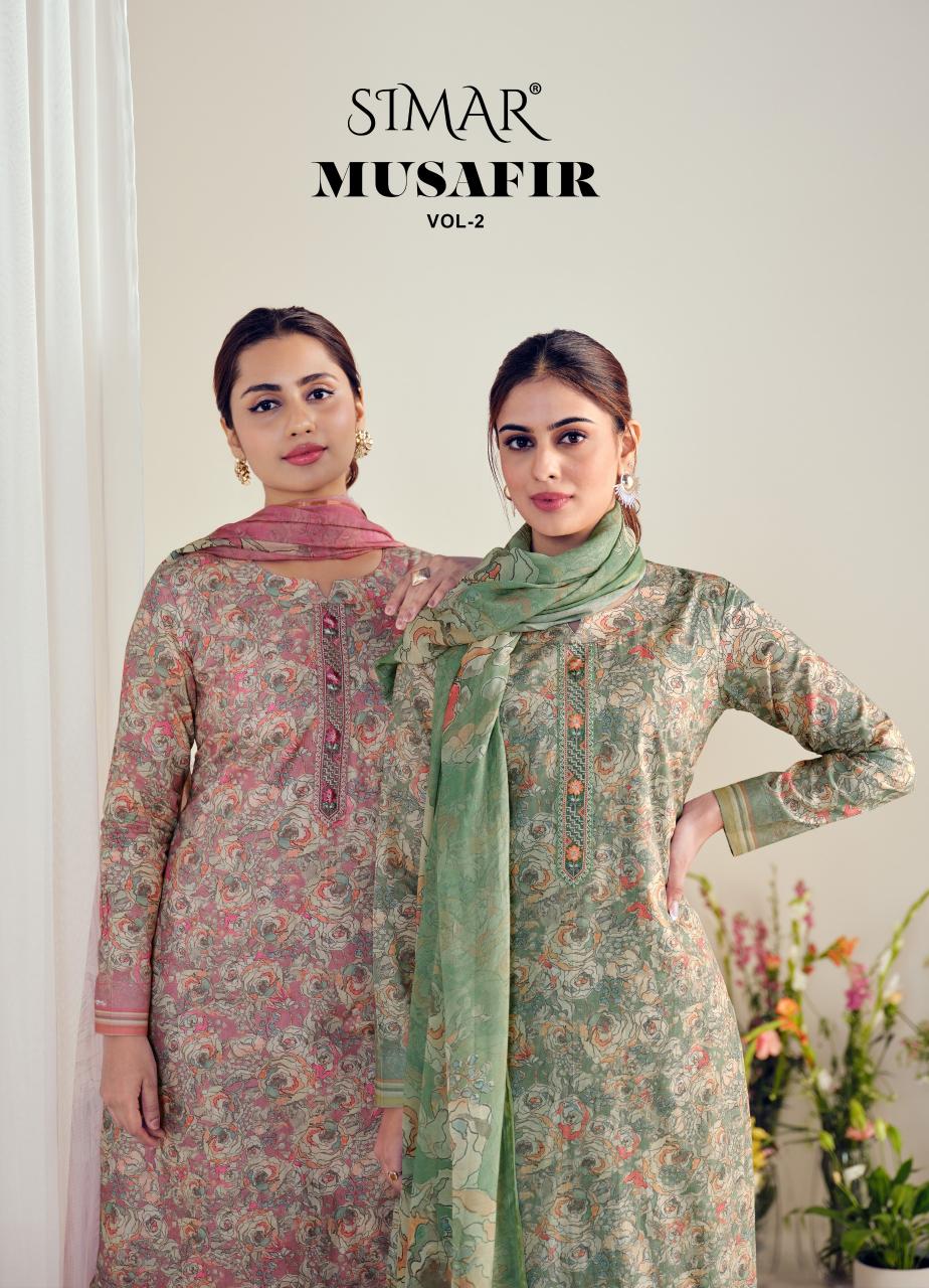 glossy launch musafir vol 2 cotton print regular wear dress material 