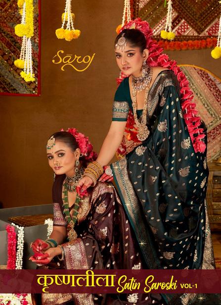 Saroj Krishnaleela Satin Swaroski vol.1 satin silks saree