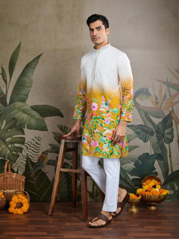 shubhvastra yellow color readymade classic look mens kurta online