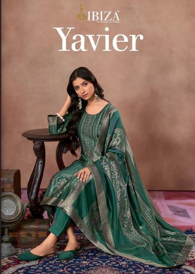 yavier by ibiza banglory silk jacquard pretty look unstitch 3pcs dress