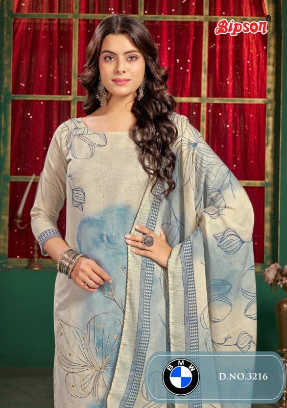 bipson prints 3216 cotton print fancy unstitch 3pcs dress 