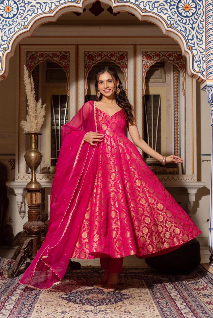 5069 exclusive design readymade viscose jacquard festive gown with dupatta 