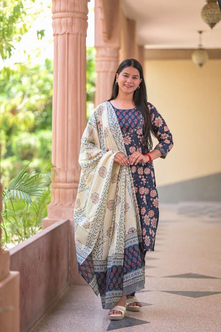 cotton 3pcs kurti set readymade printed salwar suit 